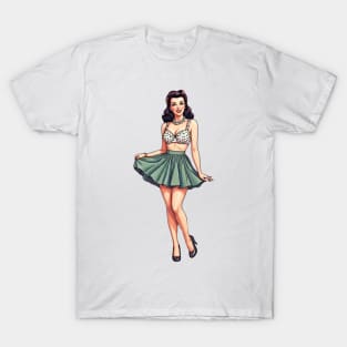 Cute Pin Up Girl in Skirt T-Shirt